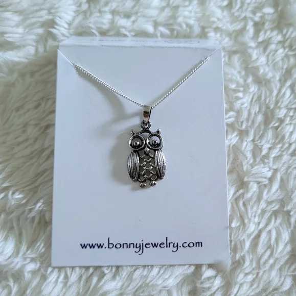 Bonny Jewelry Silver🤍 Owl🦉 Pendant Necklace - NIB - Picture 6 of 16